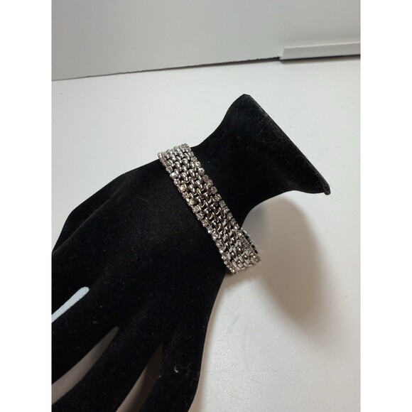 Vintage KJL Kenneth J Lane Silver Tone Basket Weave Crystal Edge Bracelet - Picture 9 of 10